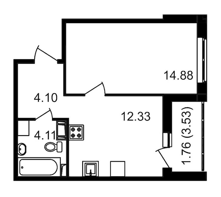 Однокомнатная квартира в : площадь 38.95 м2 , этаж: 14 – купить в Санкт-Петербурге